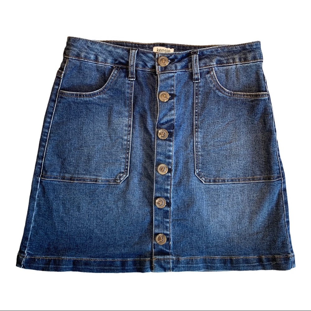 Denim Button Up Jean Skirt with Pockets KENSIE 6